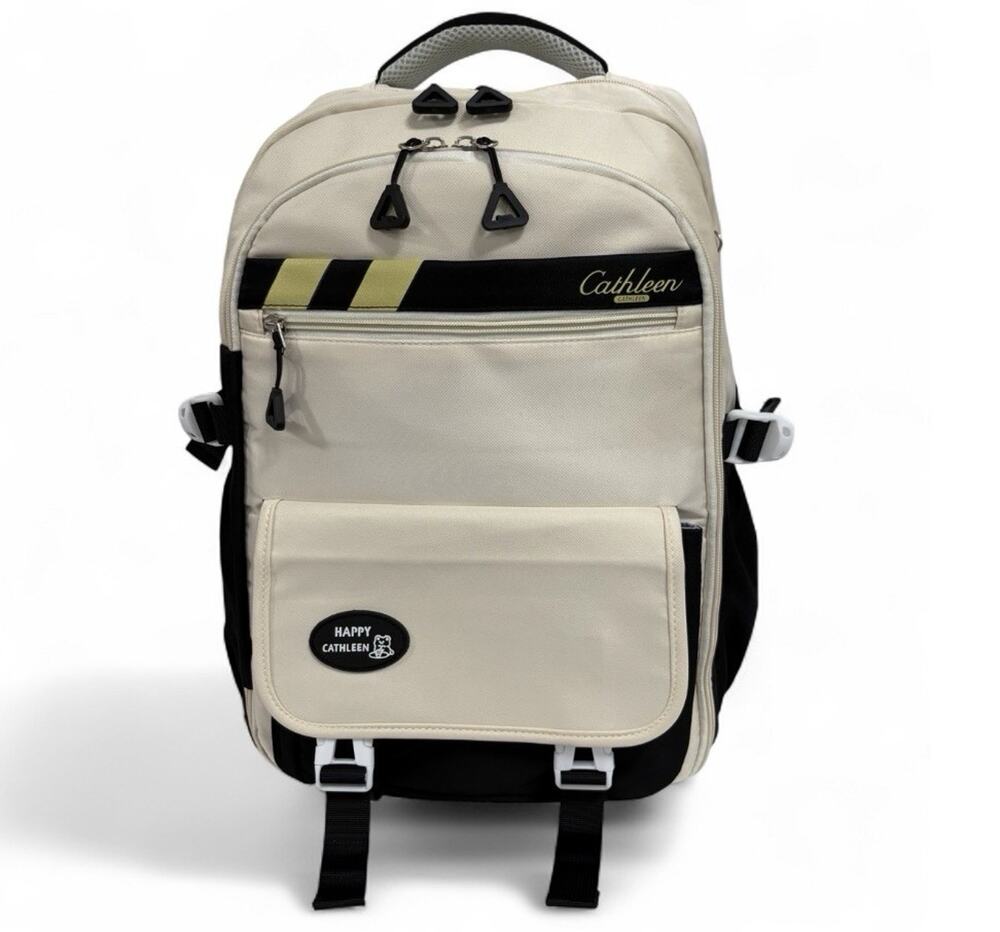 Happy Cathleen Backpack Cream Black School Travel Laptop Book Bag